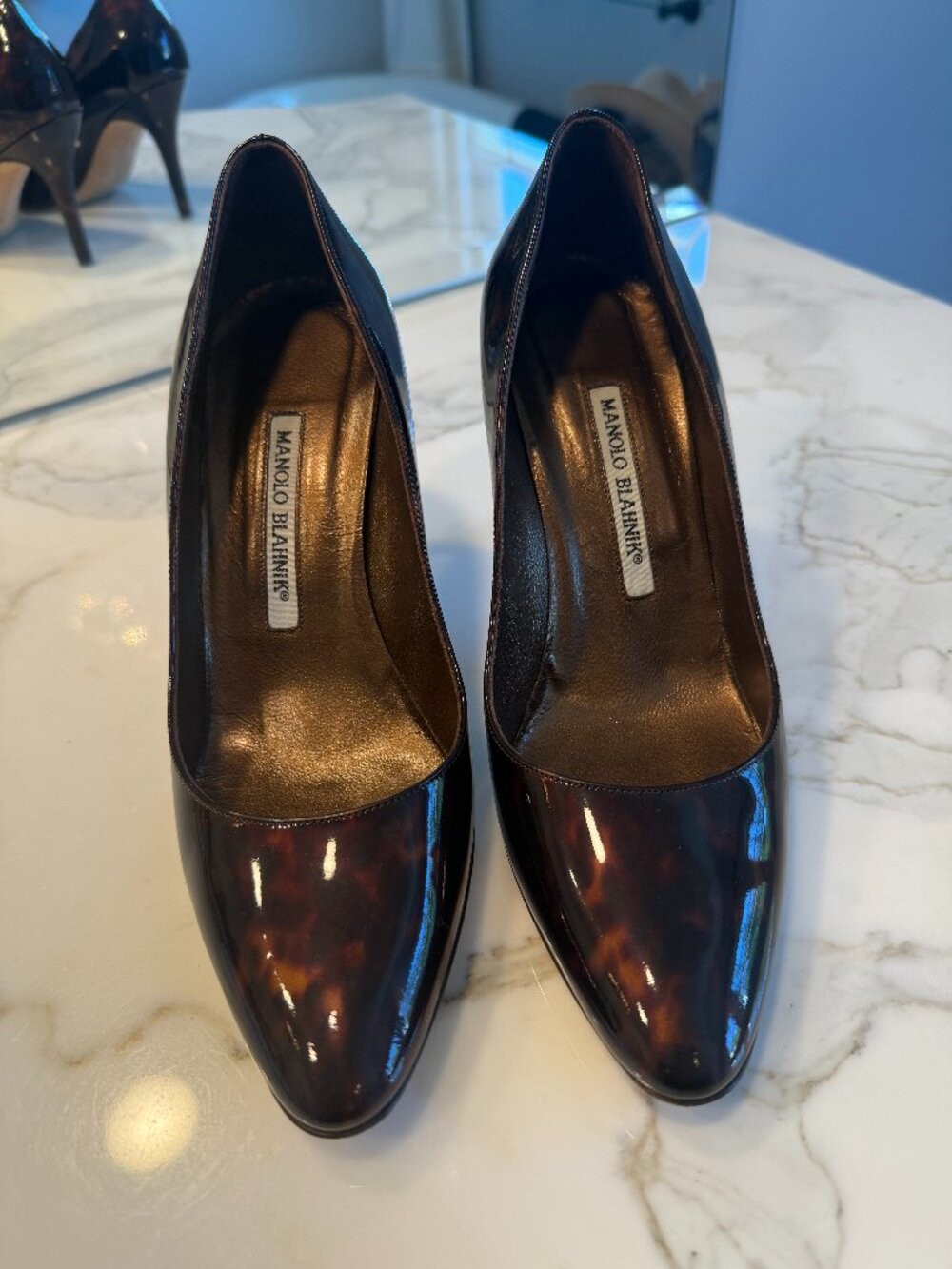 Manolo Blahnik Tortoise Shell Patent Leather Pumps - Size 37